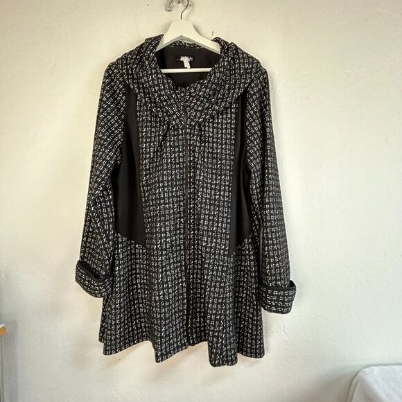 Moonlight Women’s Abstract Geometric Tunic Coat Black White Cowl Neck Zip Up XXL - Picture 1 of 7